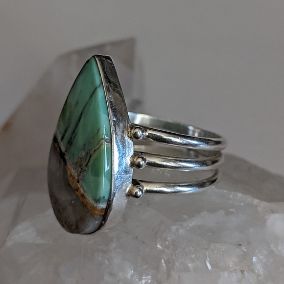 Natural Green Variscite, 925 Silver, Ring, size 10 - Picture 5 of 7